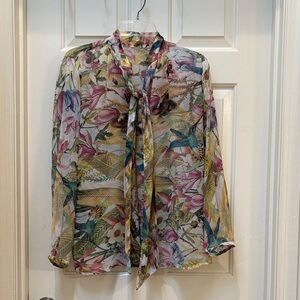 Sheer Floral Tie-Neck Blouse in Multi